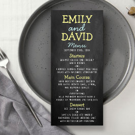 Tarjetas de menú Boda de tipografía de pizarra mod