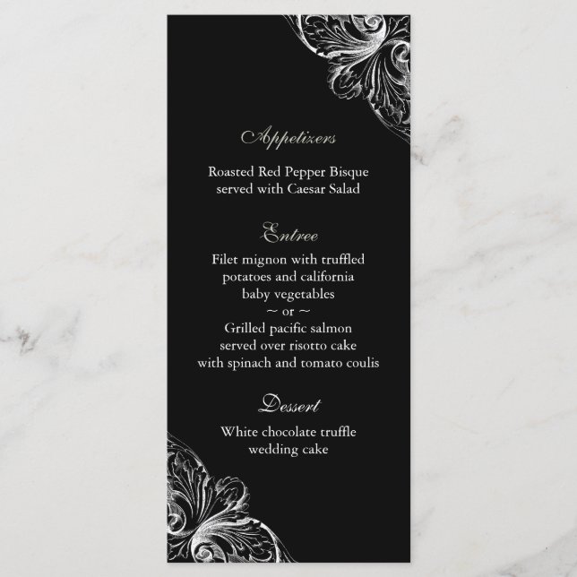 Tarjetas de menú boda Elegante Monograma Blanco ne (Anverso)