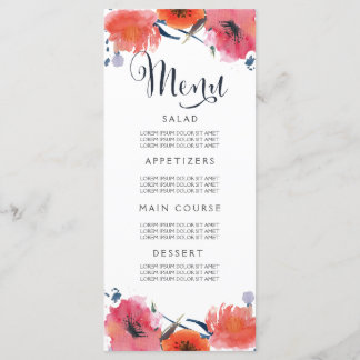 Tarjetas de menú Boda floral acuático de la Marina