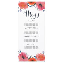 Tarjetas de menú Boda floral acuático de la Marina