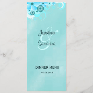 Tarjetas de menú Boda floral azul de Aqua oscuro