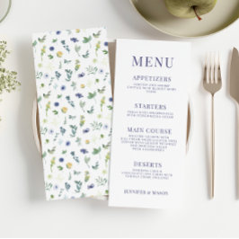 Tarjetas de menú boda floral azul verde