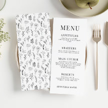 Tarjetas de menú boda floral blanca clásica