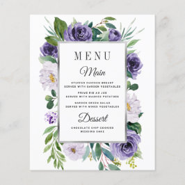Tarjetas de menú Boda floral gris morado plateado