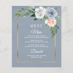 Tarjetas de menú Boda floral rosa Dusty Blue Rubor