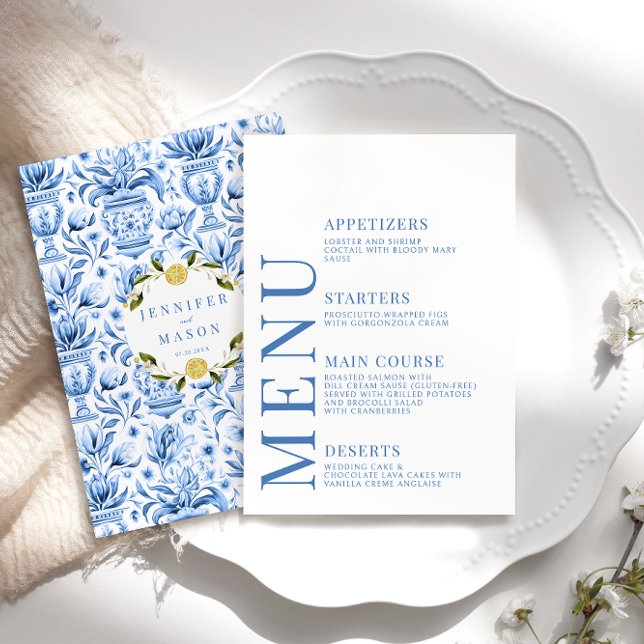 Tarjetas de menú boda italiana con limón de porcel (Subido por el creador)