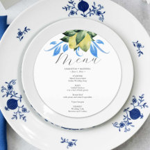Tarjetas de menú boda Lemones azules y amarillos