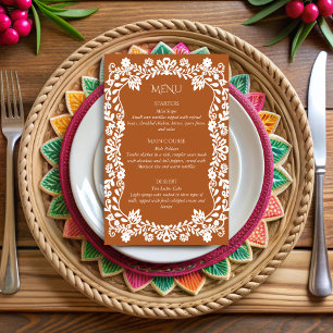 Tarjetas de menú boda mexicana Talavera terracotta