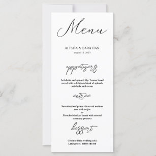 Tarjetas de menú Boda minimalista elegantes