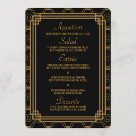 Tarjetas de menú Boda negro Art Deco