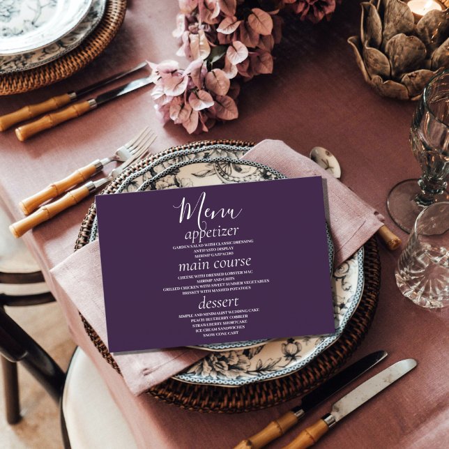 Tarjetas de menú Boda Purple Modern Greenery (Subido por el creador)