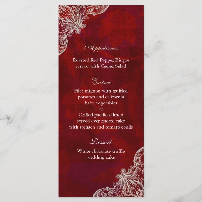 Tarjetas de menú boda Red Rose Garden V2 (Anverso)