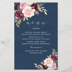 Tarjetas de menú Boda Rubor de la Marina Blue Burg