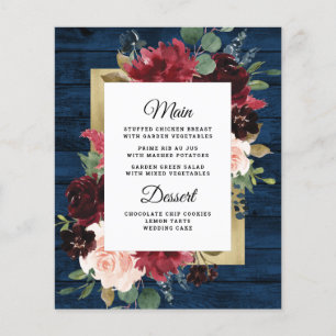Tarjetas de menú Boda Rubor de la Marina Blue Burg