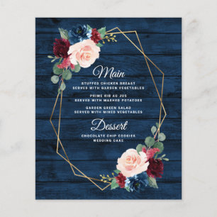 Tarjetas de menú Boda Rubor de la Marina Blue Burg
