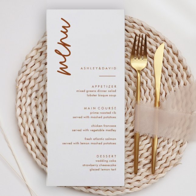Tarjetas de menú Boda Terracotta Naranja quemada (Subido por el creador)