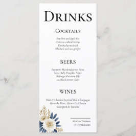 Tarjetas de Menú Cheers Couple Floral Blue Gold