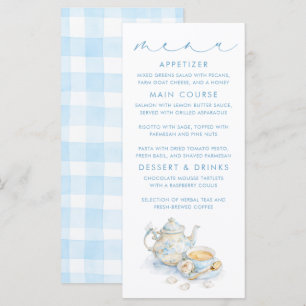 Tarjetas de menú con estampado de cuadros azules c