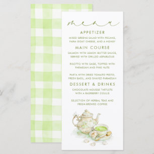 Tarjetas de menú con estampado de gingham verde co