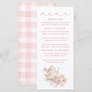 Tarjetas de menú con patrón de gingham rosa tema t