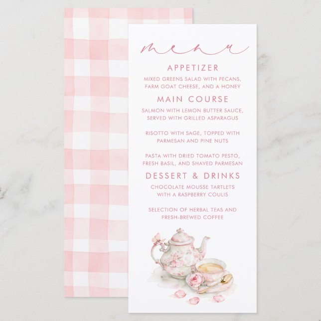 Tarjetas de menú con patrón de gingham rosa tema t (Anverso / Reverso)