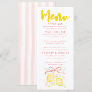 Tarjetas de menú de Baby Shower de niña con tema d