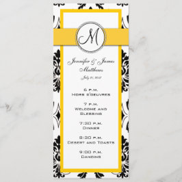 Tarjetas de menú de boda amarillas de damasco negr