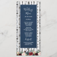 Tarjetas de menú de boda con árboles de abedul azu