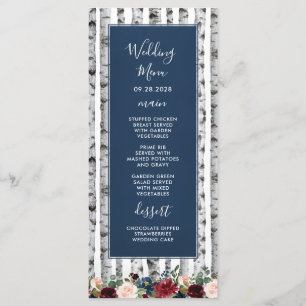Tarjetas de menú de boda con árboles de abedul azu