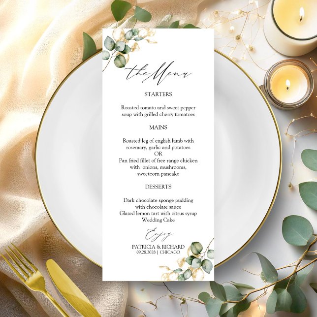 Tarjetas de menú de boda con elegante vegetación d (Subido por el creador)