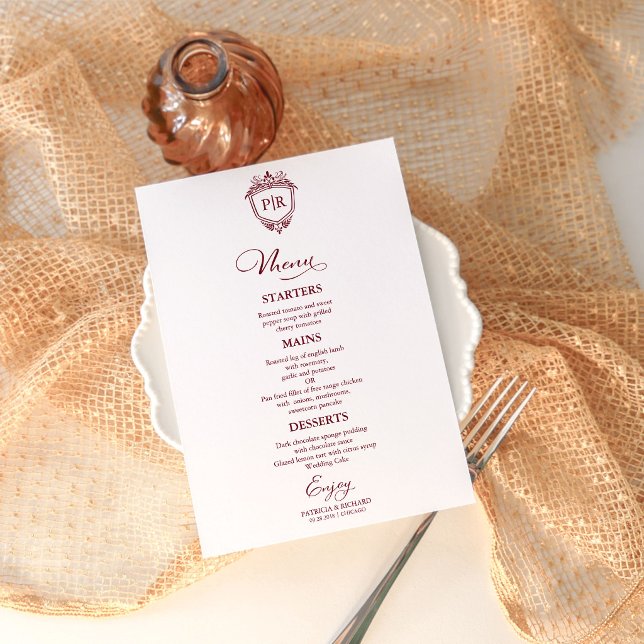 Tarjetas de menú de boda con monograma elegante bu (Subido por el creador)