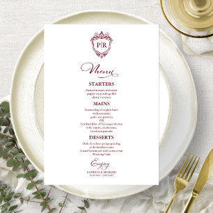 Tarjetas de menú de boda con monograma elegante bu