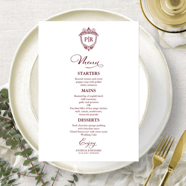 Tarjetas de menú de boda con monograma elegante bu (Subido por el creador)
