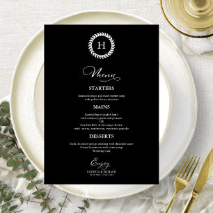 Tarjetas de menú de boda con monograma en corona n