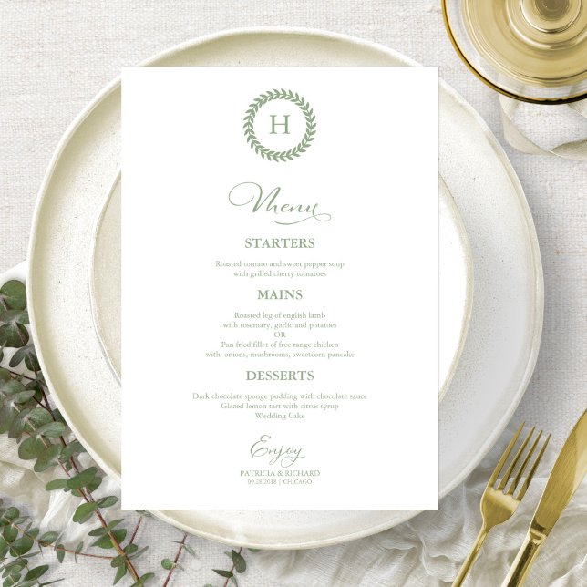 Tarjetas de menú de boda con monograma en corona V (Subido por el creador)