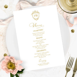Tarjetas de menú de boda con monograma Gold Script