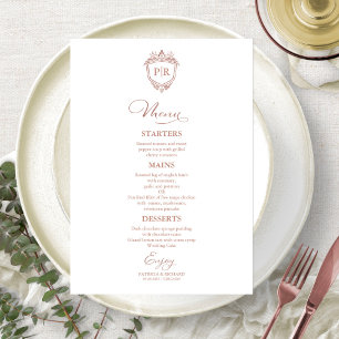 Tarjetas de menú de boda con monograma Rose Gold S