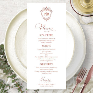 Tarjetas de menú de boda con monograma Rose Gold S
