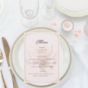 Tarjetas de Menú de Boda con Rosa Suave Rosa