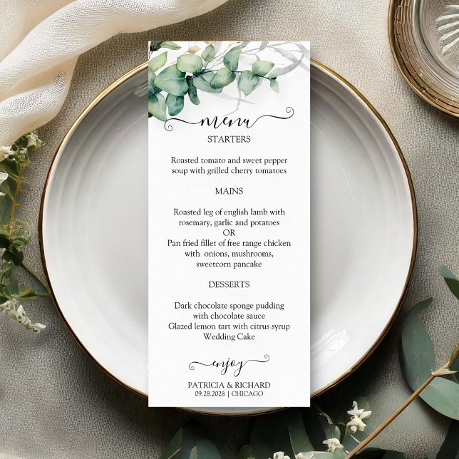 Tarjetas de menú de boda con vegetación en acuarel (Subido por el creador)
