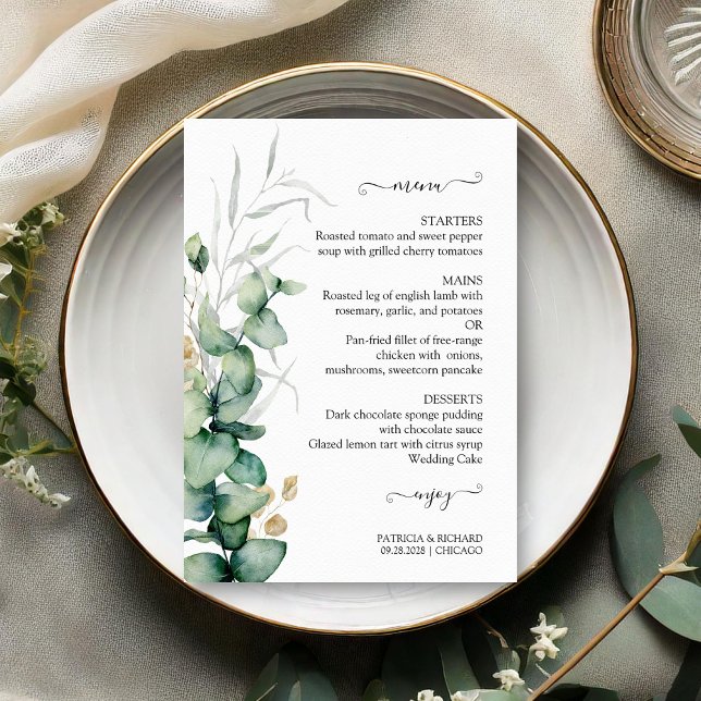 Tarjetas de menú de boda con verde eucalipto Chic  (Subido por el creador)