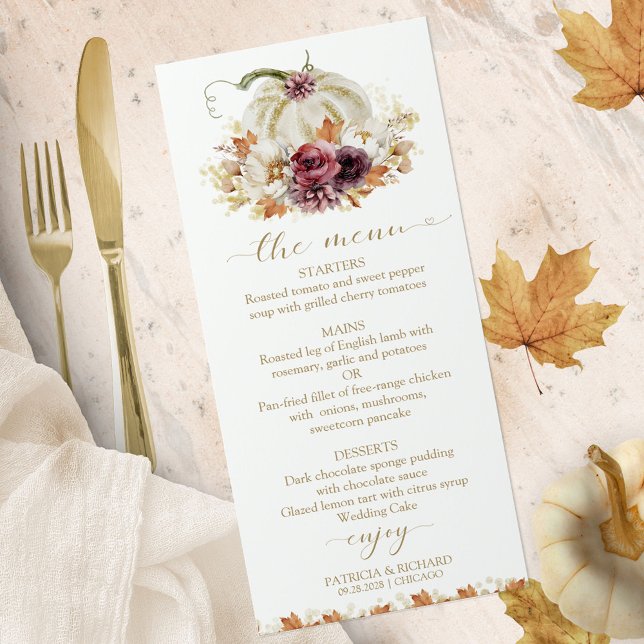 Tarjetas de menú de boda de calabaza para enamorar (Subido por el creador)