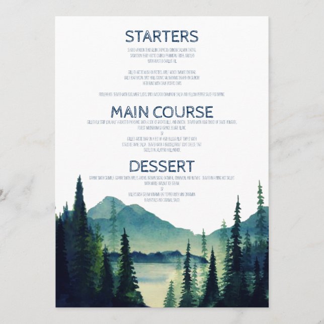 Tarjetas de menú de boda de camping (Anverso)