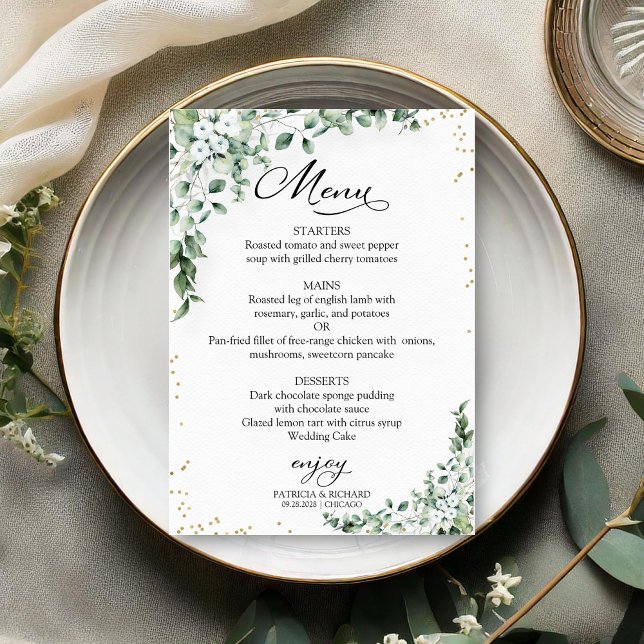 Tarjetas de menú de boda de elegante vegetación (Subido por el creador)