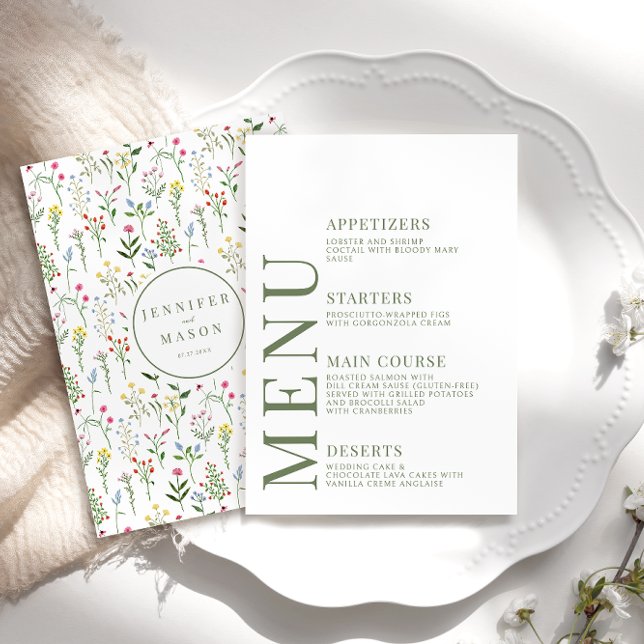 Tarjetas de menú de boda de flores silvestres rúst (Subido por el creador)