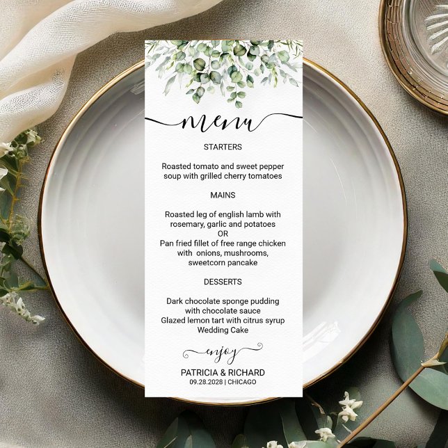 Tarjetas de menú de boda de vegetación elegante (Subido por el creador)