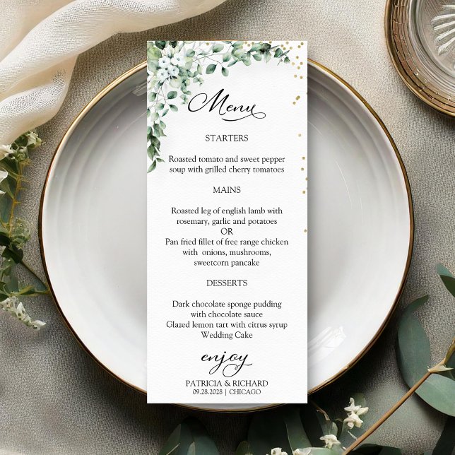 Tarjetas de menú de boda elegantes con vegetación  (Subido por el creador)