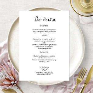 Tarjetas de menú de boda elegantes en blanco y neg