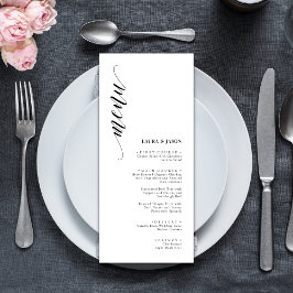 Tarjetas de menú de boda elegantes en blanco y neg