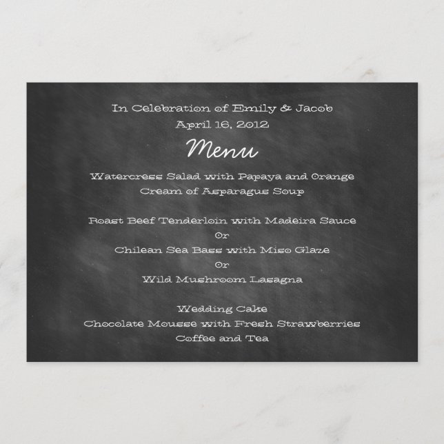 Tarjetas de menú de boda en pizarra (Anverso)